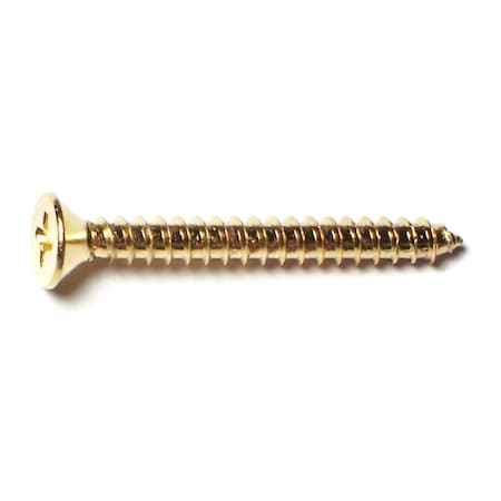 Midwest Fastener Sheet Metal Screw, #8 x 1-1/2 in, Brass Plated Steel Flat Head Phillips Drive, 30 PK 64128